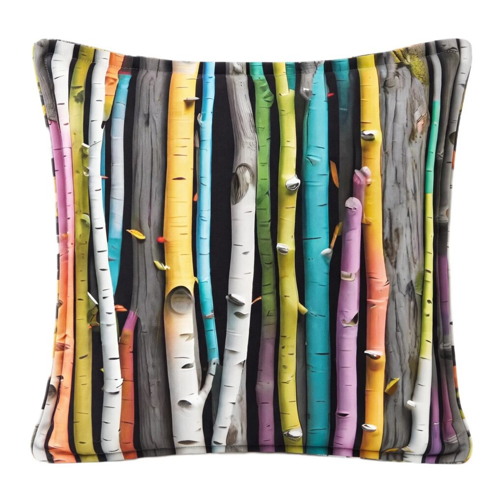 Multi Birch Scatter Cushion in green, yellow and white