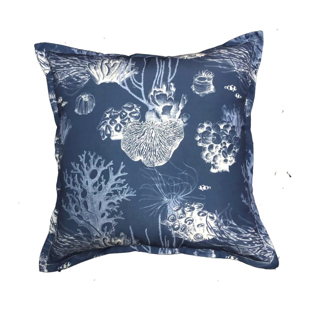 Navy Coral Scatter Cushion in navy and white