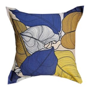 Olive Giant Leaves Scatter Cushion in blue, yellow and cream