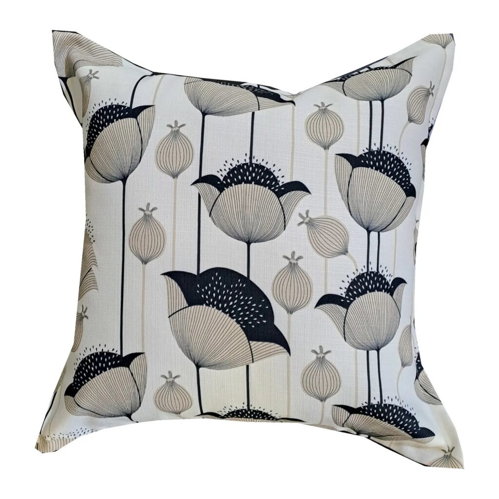 Poppy Scatter Cushion in cream, grey and black