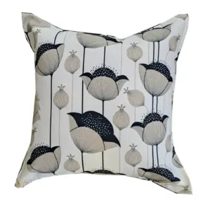 Poppy Scatter Cushion in cream, grey and black