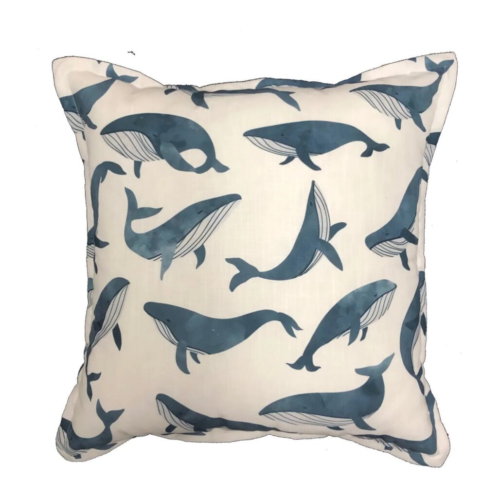 Whales Life Scatter Cushion in navy and cream