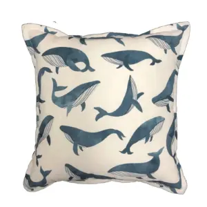 Whales Life Scatter Cushion in navy and cream