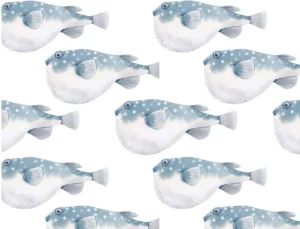 Blow Fish Placemat in blue and white