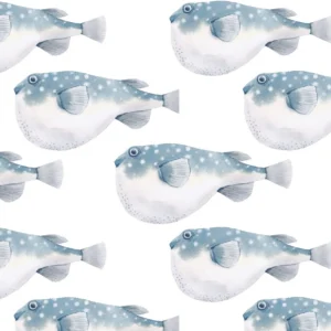 Blow Fish Placemat in blue and white