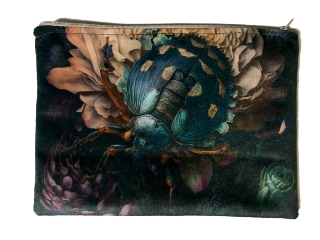 Cambino Velvet Bag in teal, green and cream