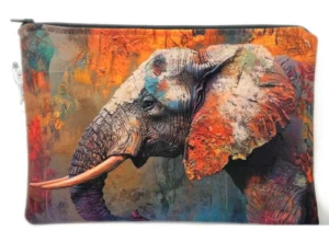 Painted Velvet Bag in orange, teal and grey