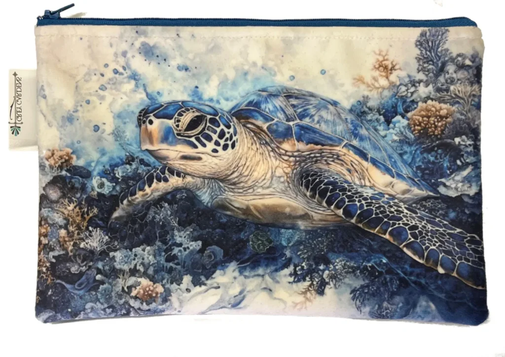 Turtle Velvet Bag in blue, cream and navy