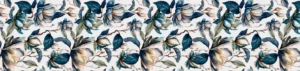 Fog Bloom 02 table runner, small-scale navy and slate-blue magnolias on white, 180 x 40cm