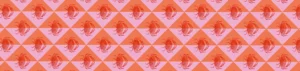 Pink Crab table runner, red-orange crabs on a grid of pink and coral triangles, 180 x 40cm