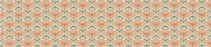 Polar Poppy table runner laid flat showing peach poppies on slim green stems on cream
