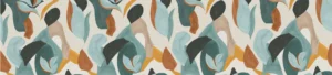 Trent table runner laid flat showing loose teal, rust, mustard and charcoal shapes on stone